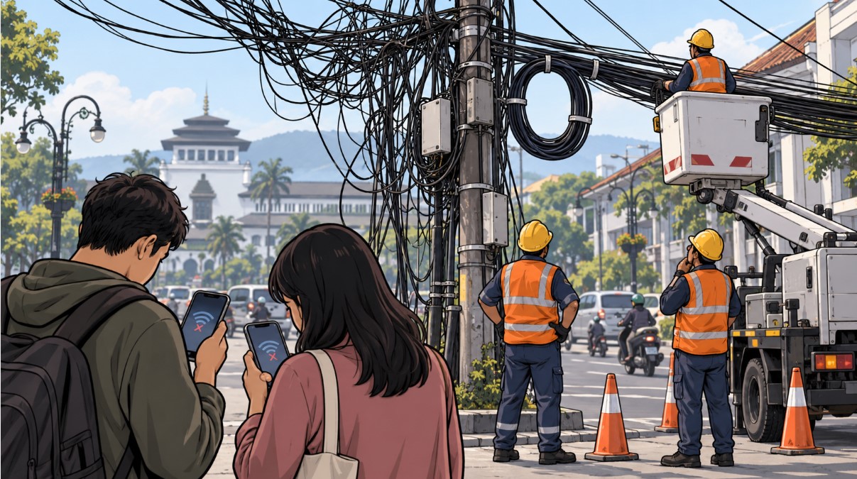 Pemkot Bandung Hentikan Sementara Penataan Kabel Udara, Akses Internet di 7 Wilayah Masih Terganggu